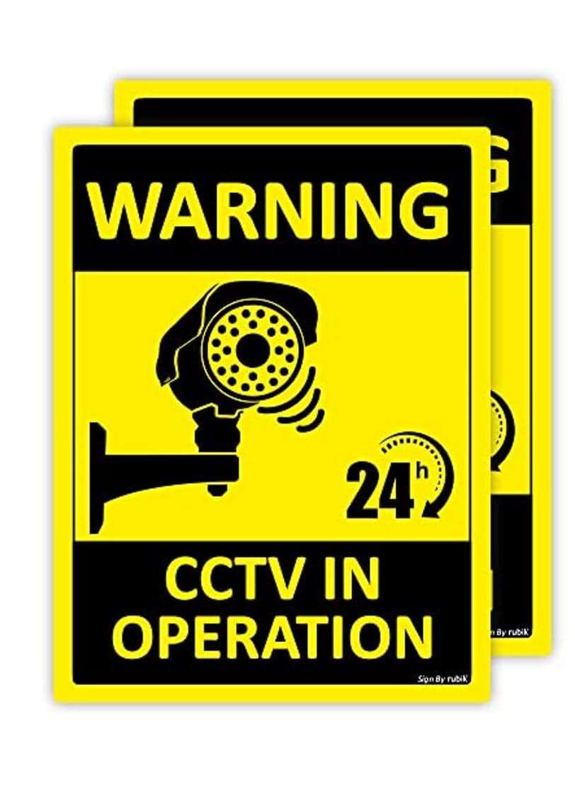 Warning 24 Hours CCTV in Operation Sign Sticker Self Adhesive 20x15cm, Video Surveillance Weather Resistant Long Lasting UV Protected Vinyl Decal (2pcs)