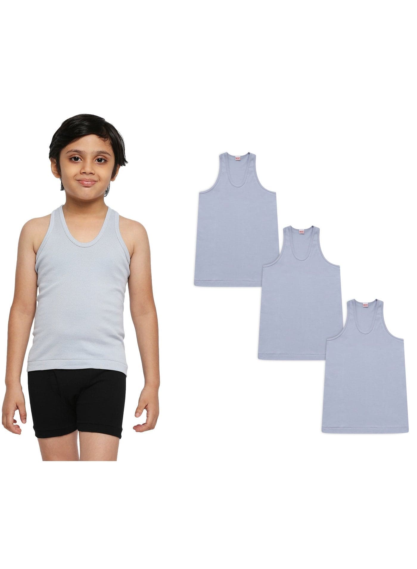 BOY'S COTTON VEST (PACK OF 3) - LIGHT GREY