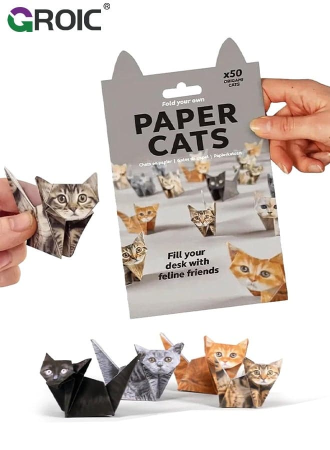 50Pcs Origami Paper Cats, 50pcs Foldable Animal Paper Craft Kit, DIY Origami Paper for Kids and Adults, Fun Creative Art Project, Desk Decor and DIY Gift for Pet Lovers, 3D Decorative Origami Set