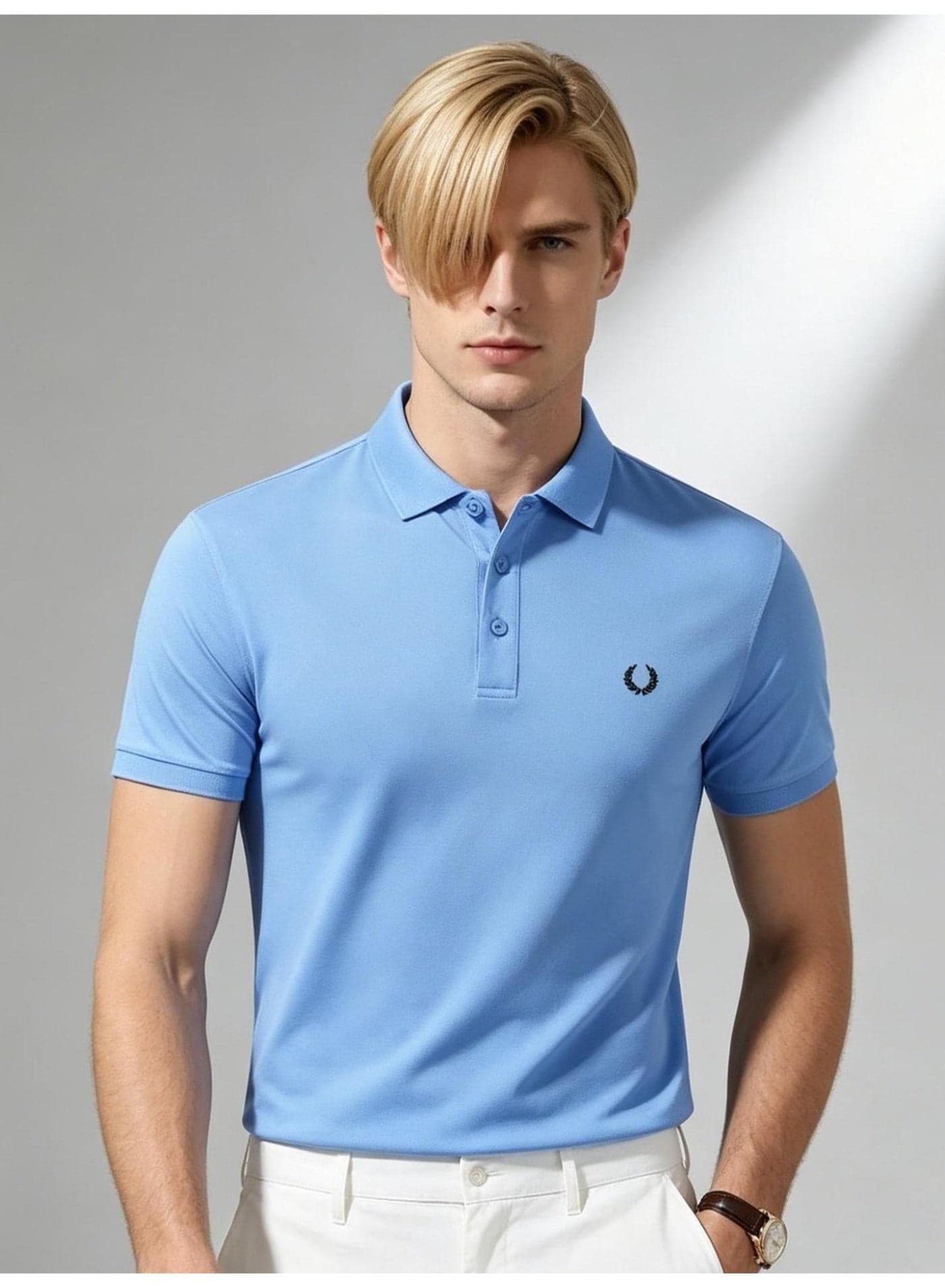 Fred Perry wheat ear LOGO printed Polo shirt men and women with the same business casual solid color short-sleeved shirt.
