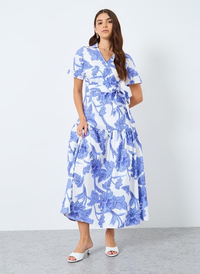 Styli All-Over Floral Print Tiered Maxi Dress