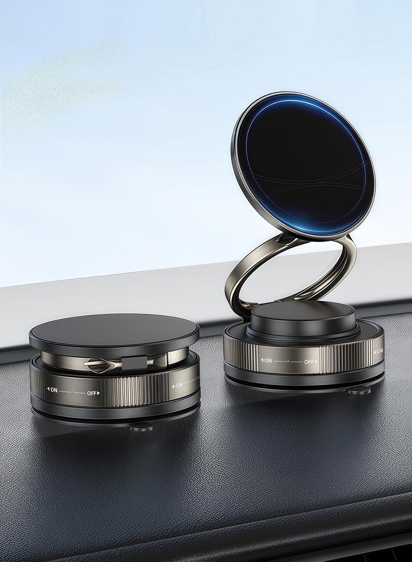 Magnetic Phone Holder Mount with Vacuum Suction Base, 360° Rotatable & Foldable Car Phone Mount for Dashboard/Windscreen/Desk, Black