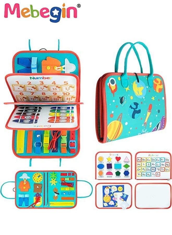 Montessori Busy Board Toys, Educational Learning Activity Sensory Board, Developing Sensory Toy for Fine Motor Skills, Portable Travel Toy, Made of High Quality Felt Fabrics, Ideal Gift for Kids
