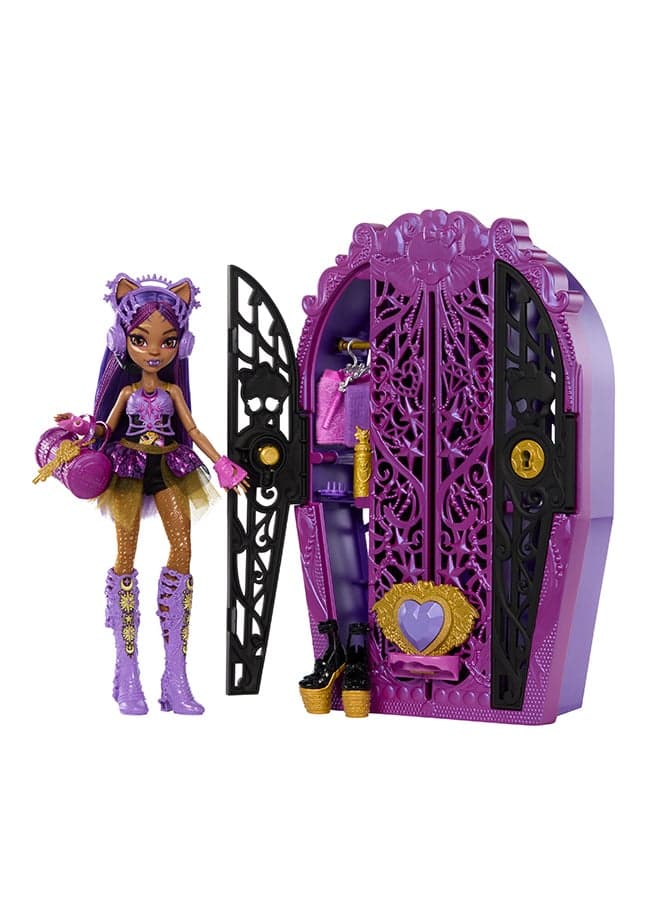 Skulltimate Secrets Doll and Accessories Set, Monster Mysteries Clawdeen Wolf with Dress-Up Closet and 19+ Surprises including Clothes