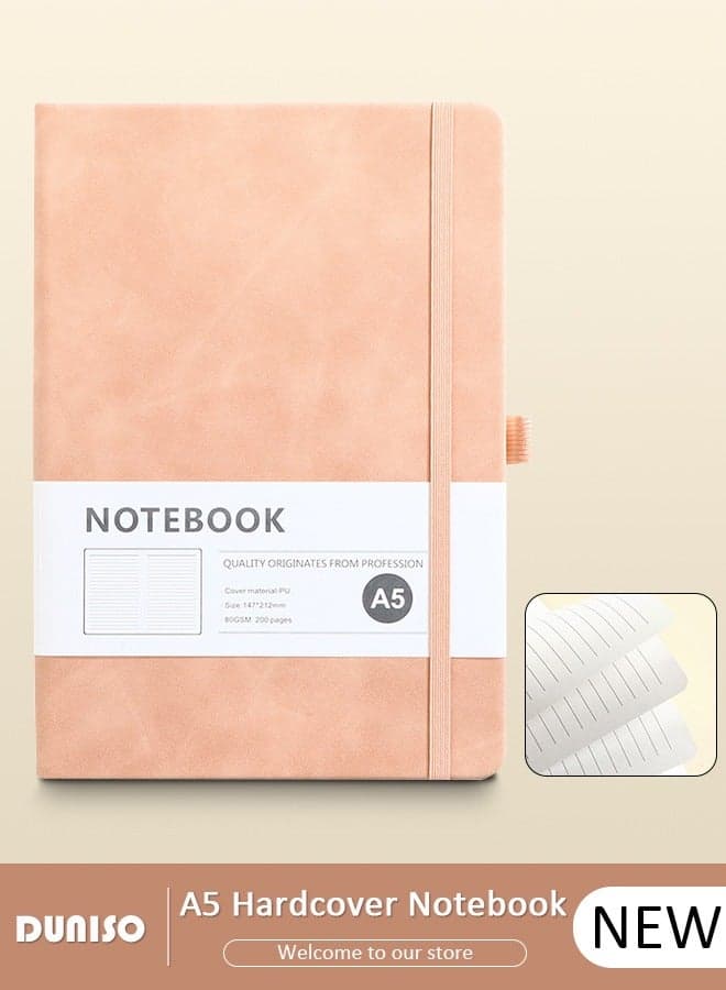 Lined Journal Notebooks, A5 Notepad with Ribbon Bookmark Pen Loop, 80 Gsm Lined Paper, Classic PU Leather Notebooks for Women Men Travel Business Work Office