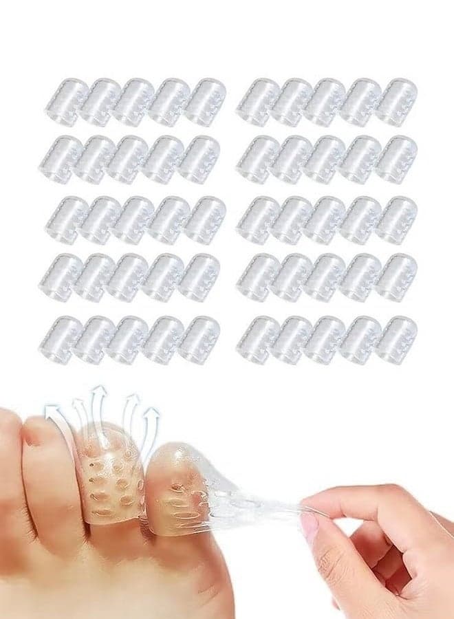 50Pcs Silicone Anti-Friction Toe Protector, Breathable Gel Toe Sleeves Toe Protectors, Little Toe Cover Used for Ingrown Toenails, Corns, Calluses, Blisters and Pain Relief, Transparent