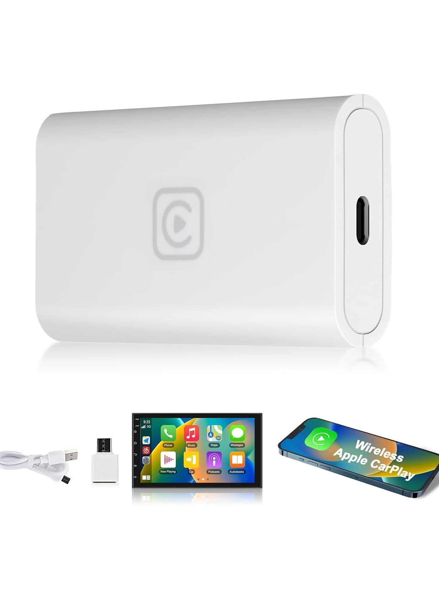 Wireless Carplay Adapter, for Factory Wired Carplay Apple Bluetooth Car Play Ai Box Dongle, for iPhone Plug & Play Original Car System Upgrade, Convert Wired App to Wireless Sync App Box USB/Type-C