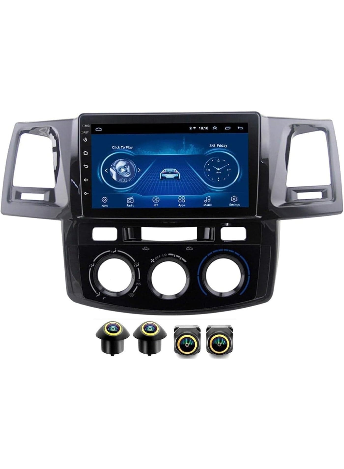 Android Car Stereo for Toyota Fortuner 2008-2015 4GB RAM 64GB ROM Support Carplay, M-Link Wi-Fi BT, Radio GPS, 9 Inch IPS.QLED, Screen with 360D Camera Included