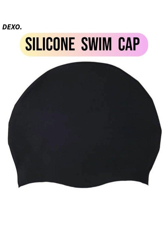 Silicone Swimming Cap – Stretchable, Comfortable Fit, Non-Slip, Hair Protection Swim Cap for Men & Women, Black