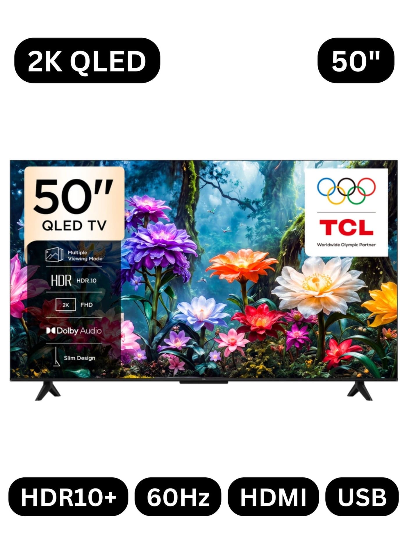 50-Inch S51K 2K QLED Smart TV (2026 UAE Version) - TCL 50" Google TV, 50S51K FHD QLED TV with Vivid Color, HDR10, Dolby Audio, Google Cast, Game Mode, Kids Profile, Metallic Bezel-Less Slim Design 50S51K Black