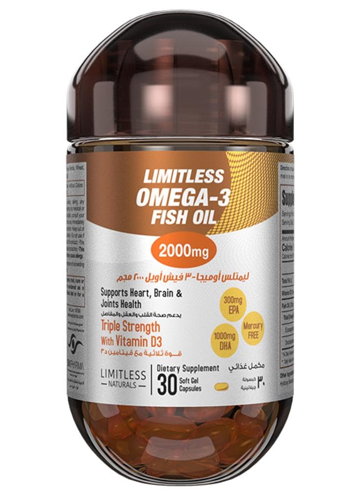 Limitless Naturals 2000mg Omega 3 Fish Oil 30 Capsules