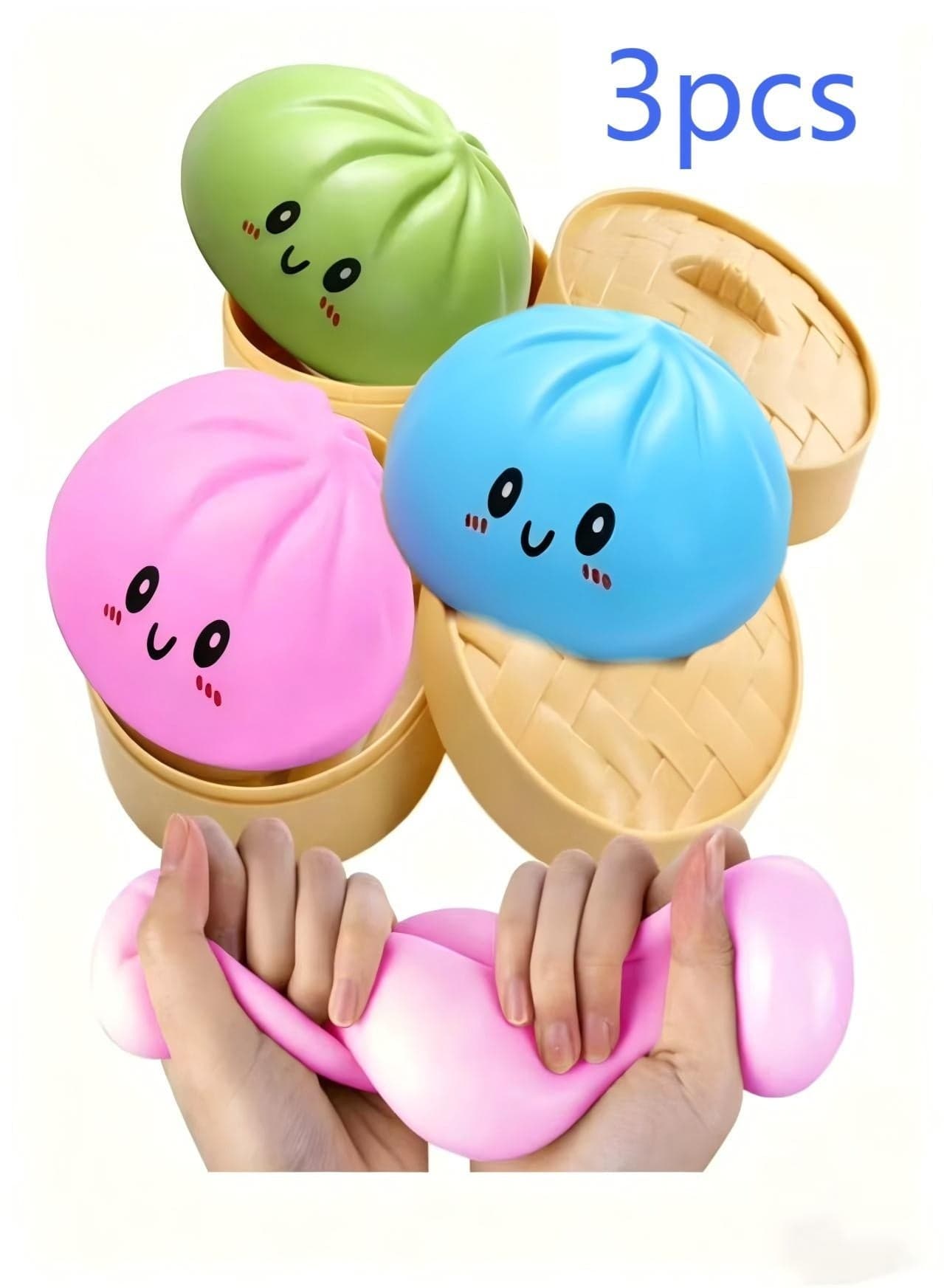 3PCS Dumpling Squishies Toy, Giant Glitter Dumpling, Colorful Steamed Bun Stress Balls Fidget Sensory Toy,Squeeze Dough Ball Stress Relief Hand Toys with Food Steamer Stretchy Desk Toys