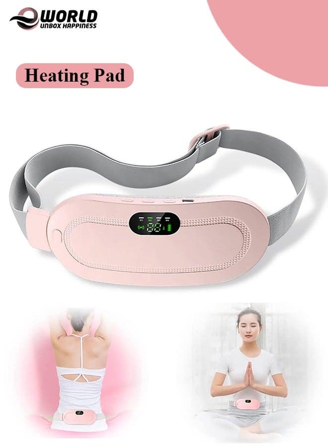 Portable Cordless Heating Pad for Period Cramps Relief, Rechargeable Electric Heat Belt with 3 Adjustable Heat Levels and 4 Vibration Modes, Perfect Gift for Women and Girls, Pink