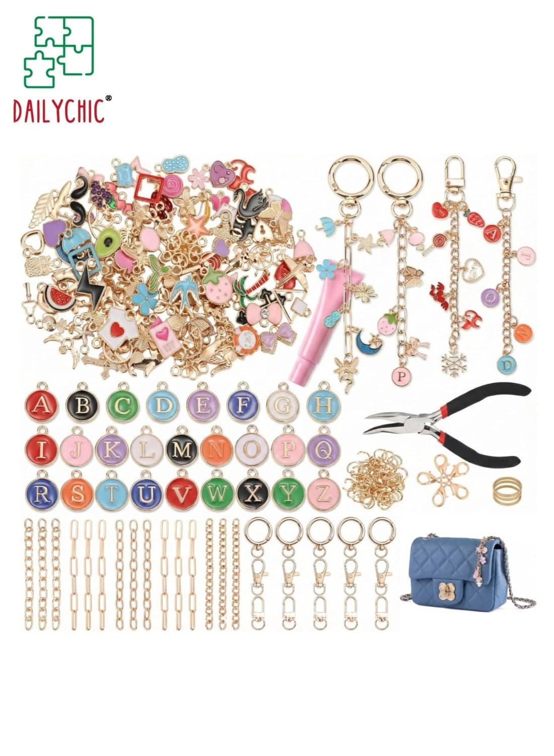 Keychain Making Kit, 263Pcs Key Chain Making Kit Including Keychain Clips, Extender Chain, Charm, Jump Ring, Jewelry Plier, Bag Charm Supplies
