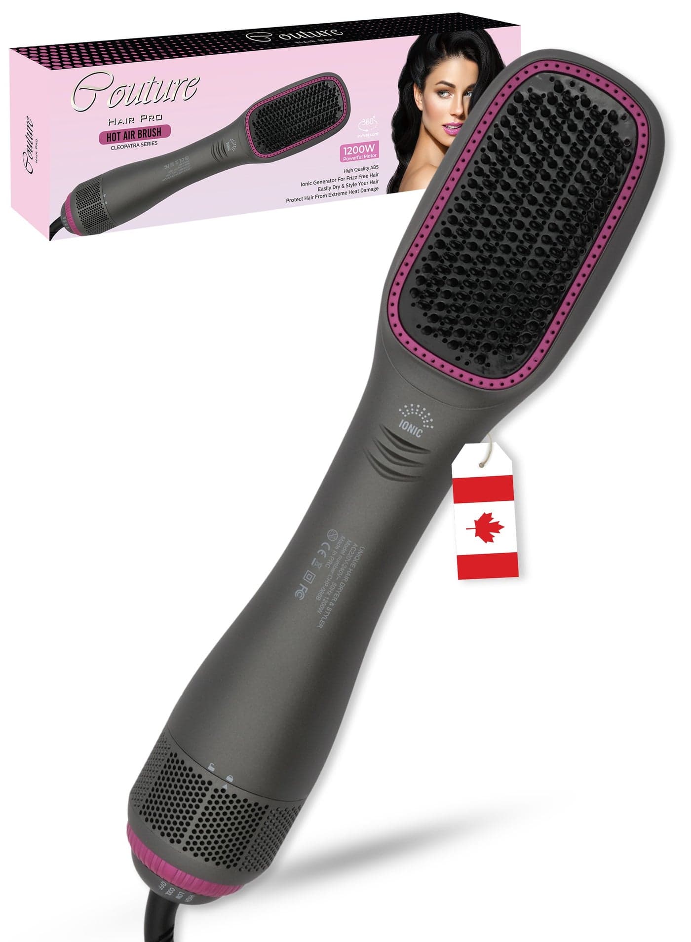 One Step Hot Air Brush - 1200 Watts Professional Styler Blow Dryer With Anti-Scald Comb - Ceramic Ionic Hair Dryer Grey