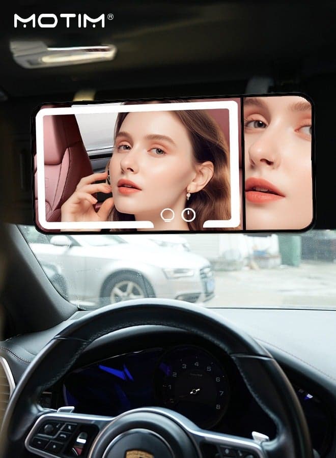 Car Sun Visor Vanity Mirror with 3 Light Modes & Dimmable Touch Screen, 3x Magnification HD Car Makeup Mirror LED Light Mirror for Cars Truck SUV, Rechargeable