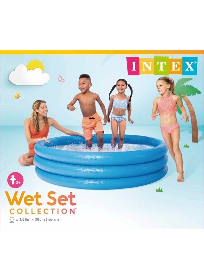 Crystal Blue Inflatable Swimming Pool - 168 x 38 cm 3-Ring Outdoor Paddling Pool for Kids (Ages 2+), Unisex 168x38cm