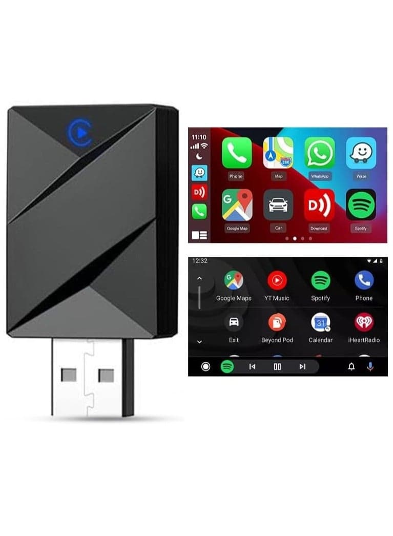 Wireless CarPlay Adapter 2025 Upgrade Plug and Play USB Dongle, Convert Wired CarPlay Android Auto to Wireless, No Latency, Fast Connection, USB Dongle, 5 GHz WiFi, High-End Chipset For iPhone and Android Phones