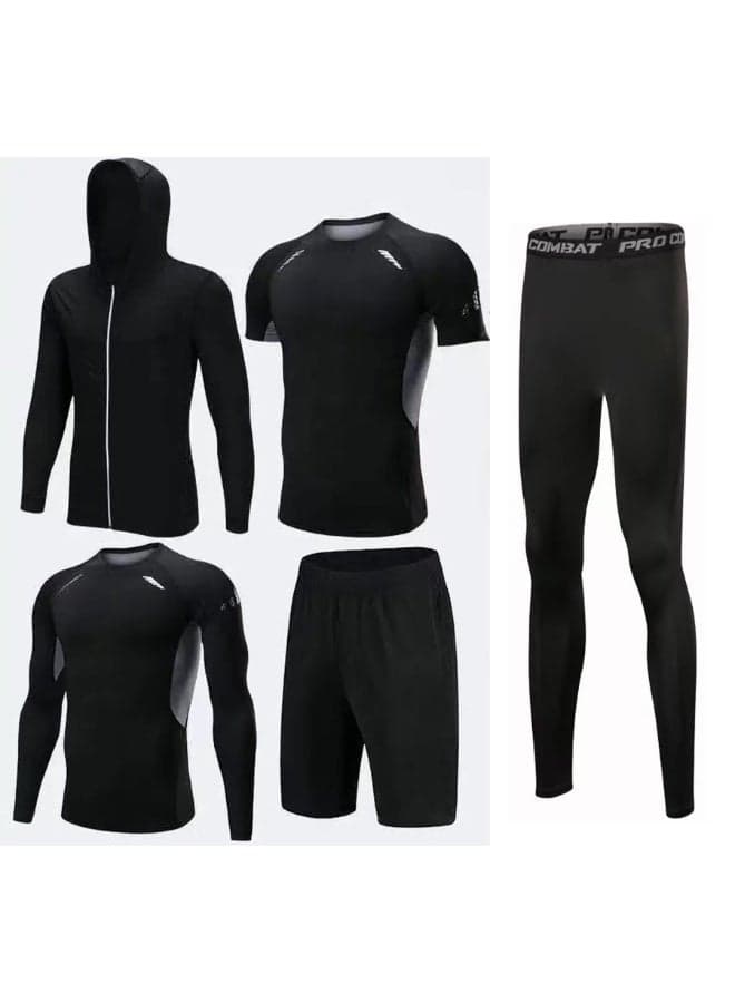 Mens 5Pcs Quick Dry Compression Sets Tops Accessories Clothes Equipment for Workout Gym Athletic Running Sport