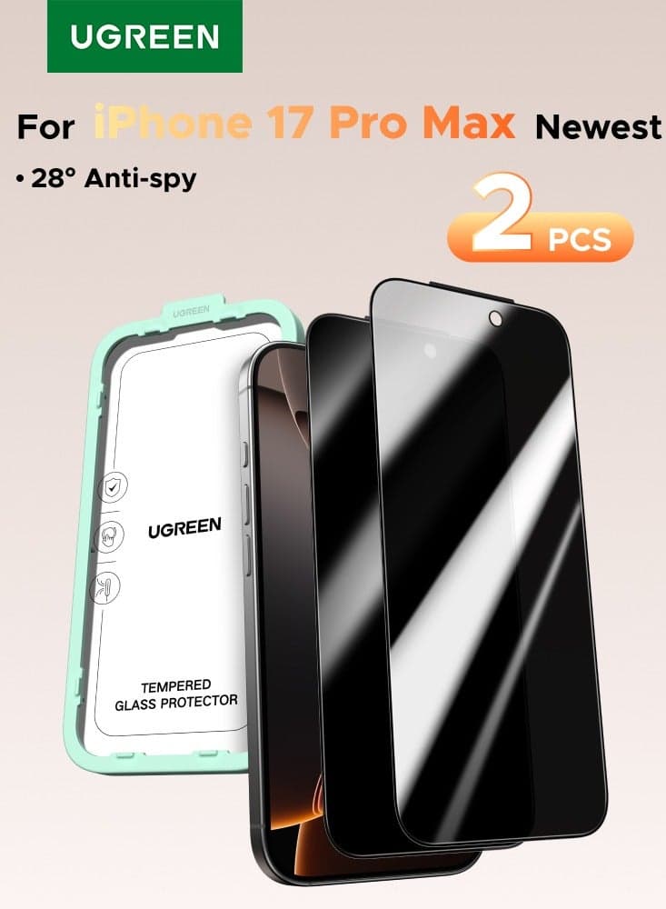 2-Pack for iPhone 17 Pro Max Privacy Screen Protector, 9H Hardness, 28° Blocks Views, Anti-spy Tempered-Glass Support Face ID with Easy Installation Tool, Case Friendly, Scratch Resistant - Black