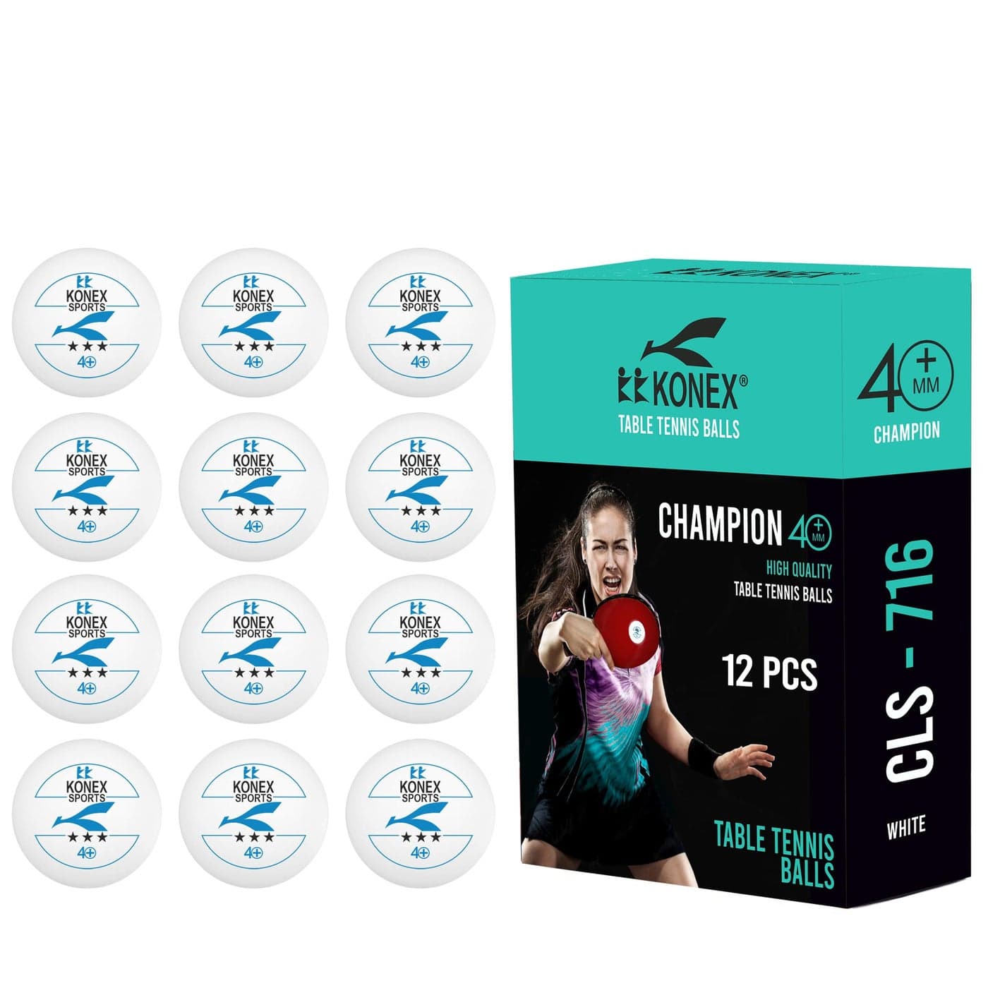 40+ Plastic Table Tennis Balls Pack of 12 | High Performance 3-Star ABS TT Balls for Professio0l Matches and Training | Ideal for Adults & Kids (White)