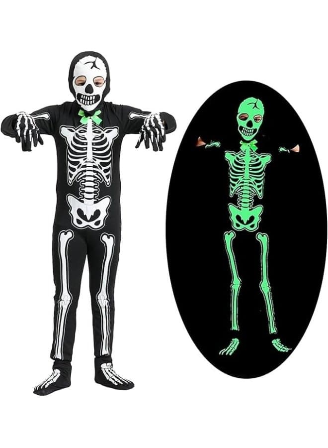 Kids Skeleton Costume Halloween Costumes Glow in The Dark for Boys and Girls (XL)