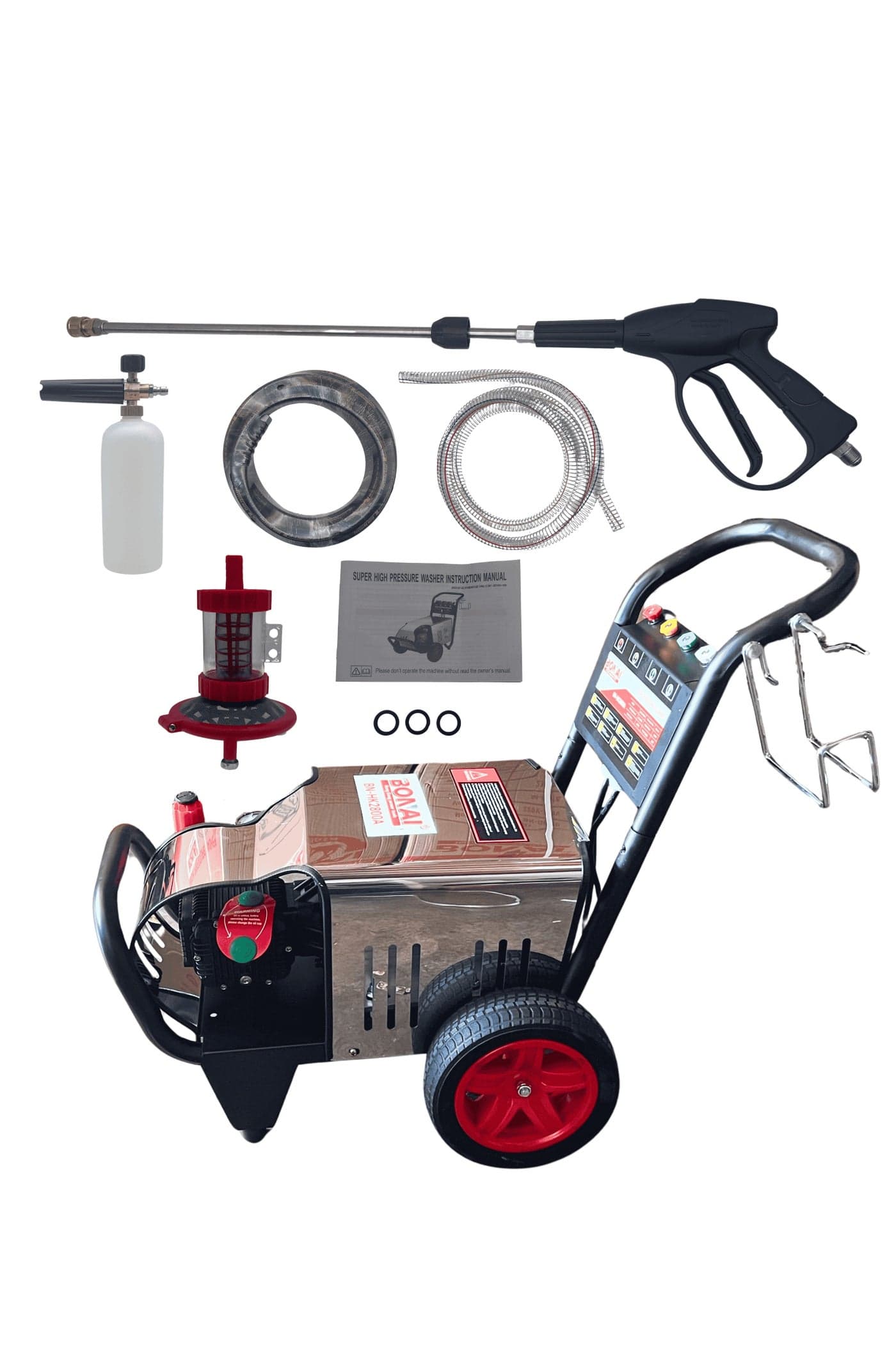 Heavy Duty High Pressure Washer 2.8KW, 18MPa Max, 18L/min Flow, 220V Electric Jet Cleaner for Car, Patio, Driveway, Home, Industrial Outdoor Cleaning, BN-HK2800A