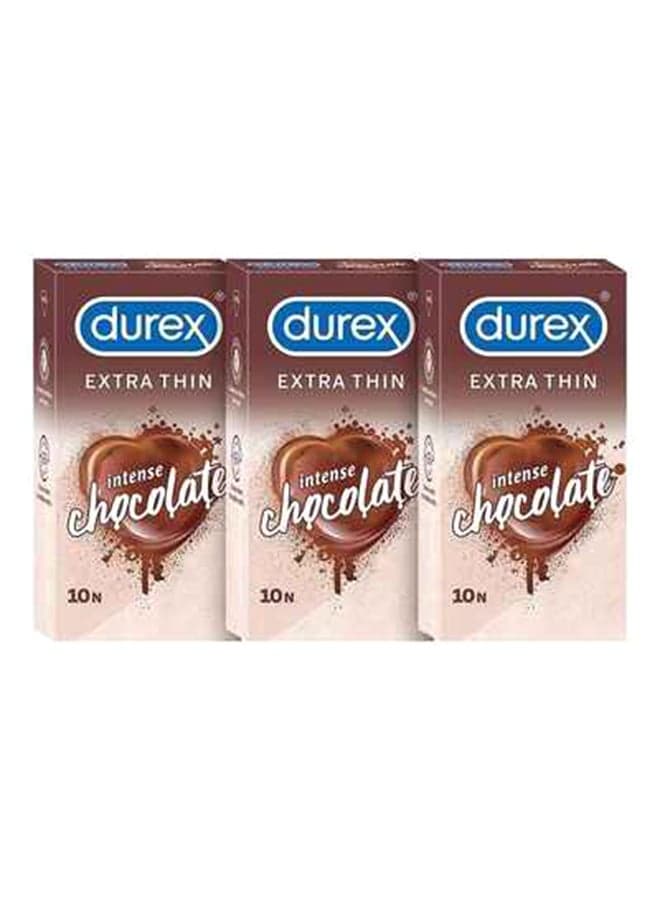 10-Piece Extra Thin Intense Chocolate Flavored Condoms For Men, Pack Of 3