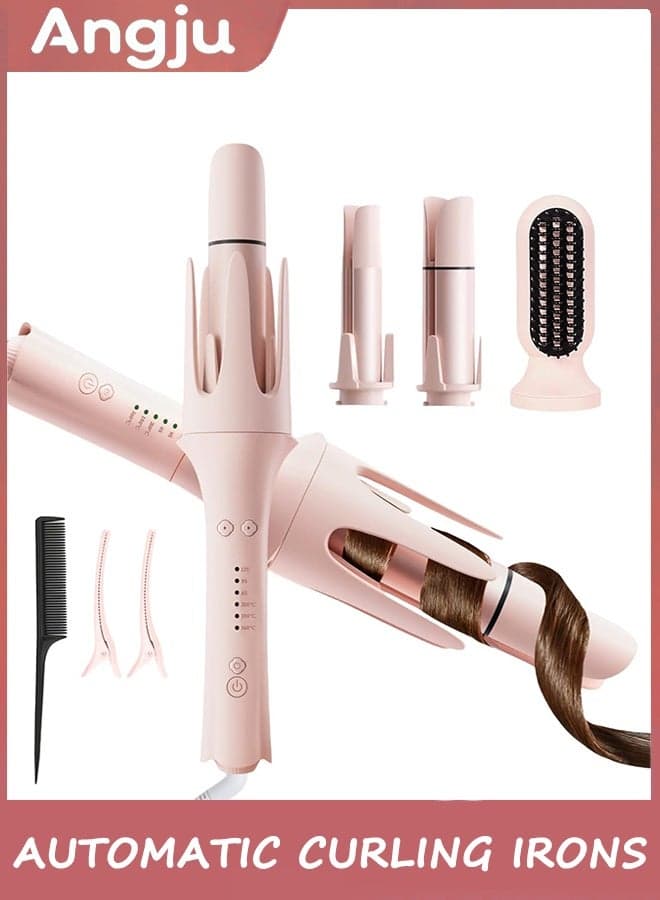 3 in 1 Automatic Curling Irons, Multifunctional Hot Tool with 2 Ceramic Barrel (25 & 32mm) & Hair Straightener Brush, Hair Curler & Straightening Comb with 3 Temp,Timer & Negative Ions