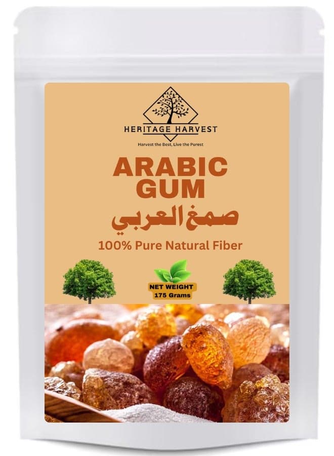 175gm (6.17oz) Premium Arabic Gum - Natural Soluble Fiber for Digestive Health, Blood Sugar Support, Weight Management, Cholesterol Control & Heart Health - Prebiotic Boost, Gut Health, No Artificial Colors or Flavors, 100% Pure & All-Natural