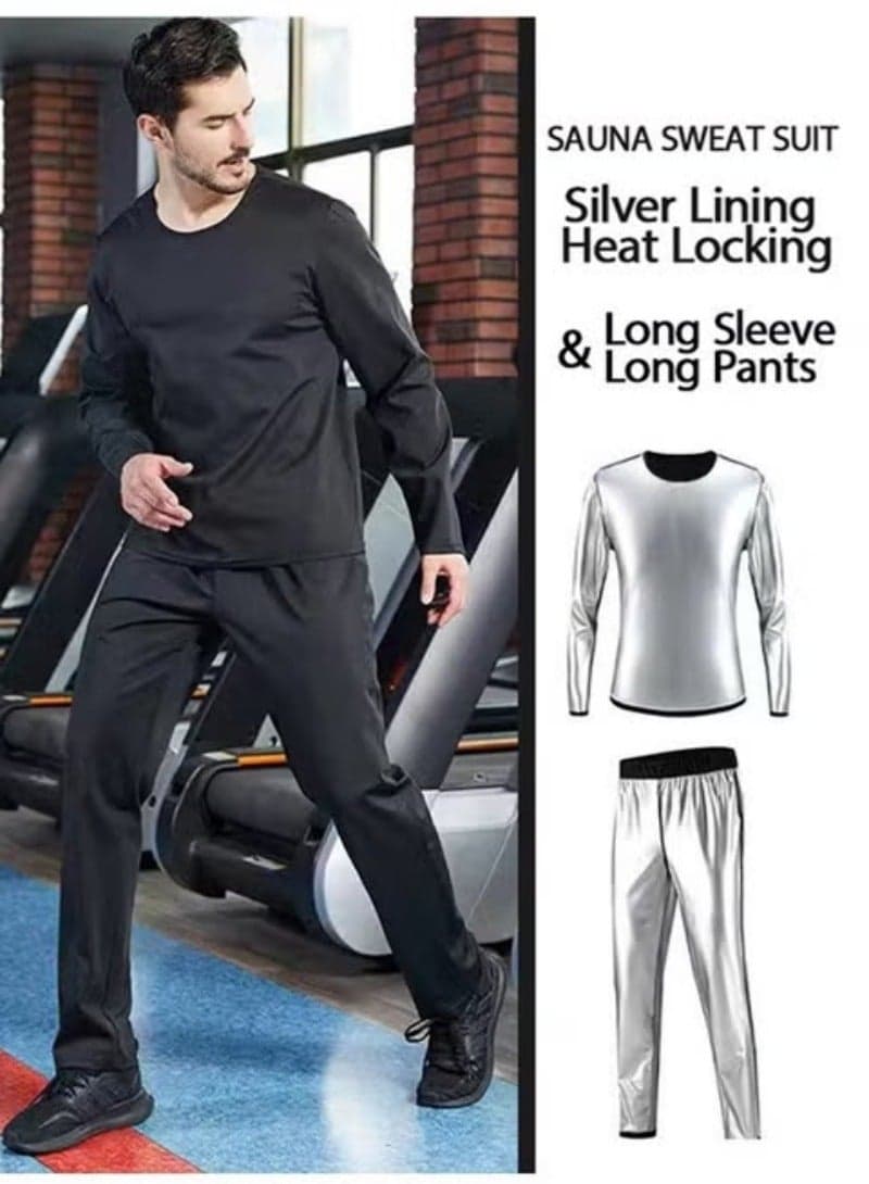 Sauna Suit Set for Men, Long Sleeve + Pants, Burn More, Sweat More, Sweat Enhancing Workout Outfit for Weight Loss