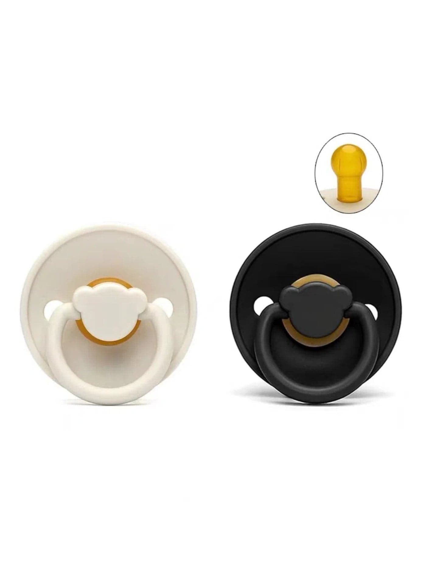 Baby Pacifiers | 2-Pack Soothers | Panda Nipple | BPA-Free Natural Latex Food Grade | Super Soft Bite Resistance | Sleep Anti-Flatulence | Baby Teething Toy | Ivory and Black