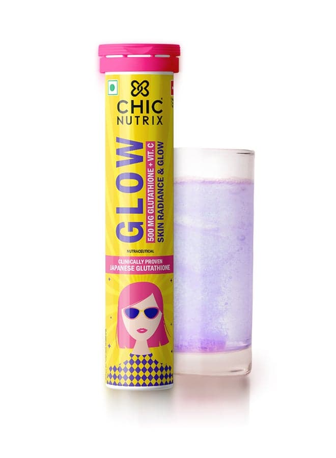 Glow - Japanese Glutathione & Vit. C for skin radiance & even tone - 20 Effervescent Tablets, Blackcurrant & Lemon Flavour