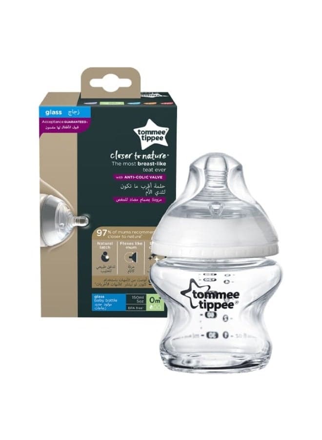 Pack Of 1 Closer To Nature Glass Feeding Bottle 0 Months+ 150 ml - Assorted