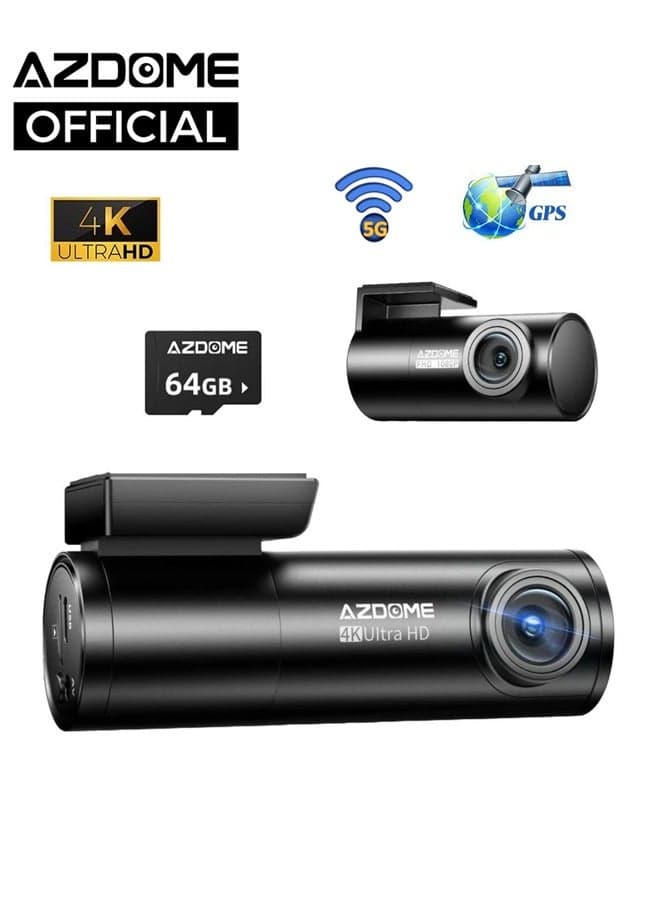 M300S 4k Front and Rear Dashcam with 64GB TF Card Voice Control , Night Vision Built in Super Capacitor with Free Application