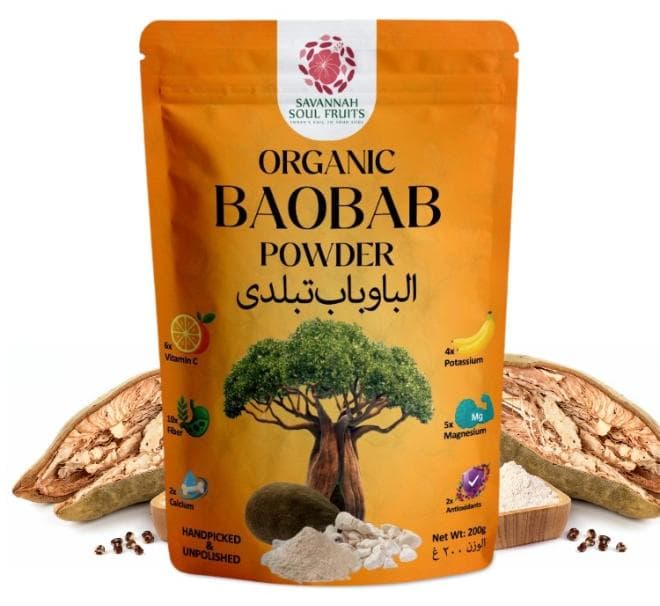 Organic Baobab Fruit Powder, 200g – Rich in Vitamin C & Antioxidants, Supports Immunity, Bone & Digestive Health, Reduces Cholesterol, Vegan, Non-GMO, Gluten-Free, No Sugar or Preservatives