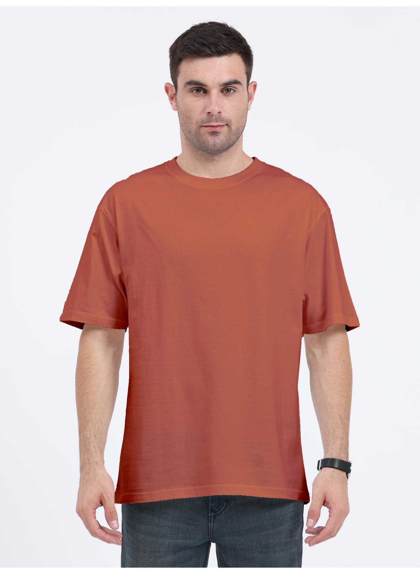 RSO Outfits Unisex Drop Shoulder Half Sleeves Cotton Oversized T-Shirt -Coral