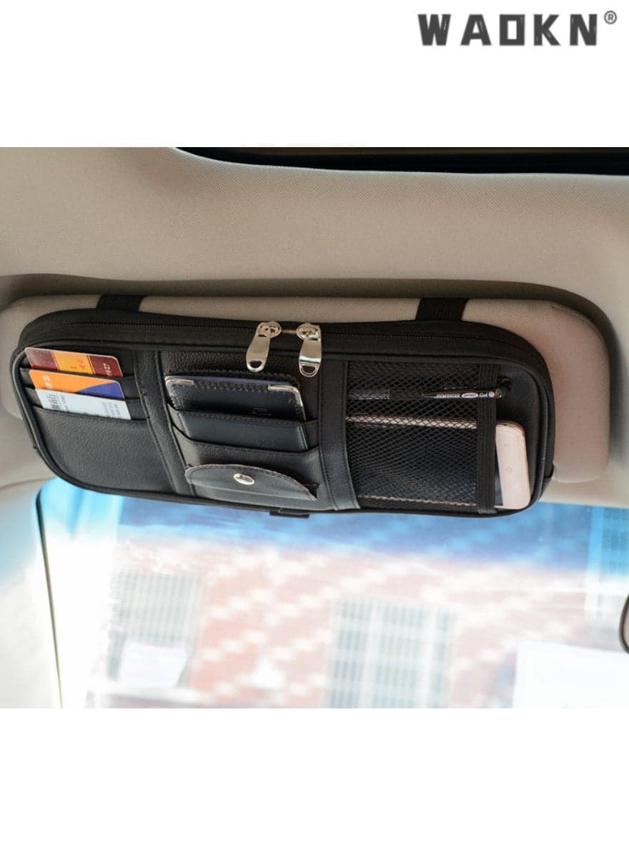 Multi-functional Sunshade Storage Bag, Card Holder, Driver's License Receipt Card Holder, Data Cable Storage, Car Glasses Holder - Premium Quality Car Visor Organizer with Extra Pockets for Tickets and Coins