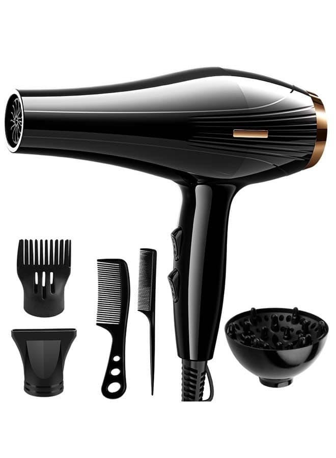 6-in-1 Ionic Hair Dryer, Salon Professional Blow Dryer 2200W AC Motor Fast Drying with 2 Speed, 3 Heat Setting, with Diffuser, Nozzle, Concentrator Comb for Curly and Straight Hair,comb