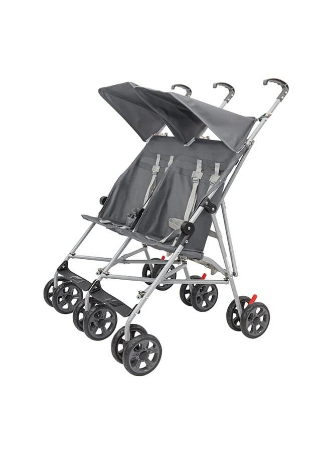 Jet Plus Twin Buggy Lightweight Travel strollers -Umbrella Fold- up to 30Kg, 6m+ - Dark Grey