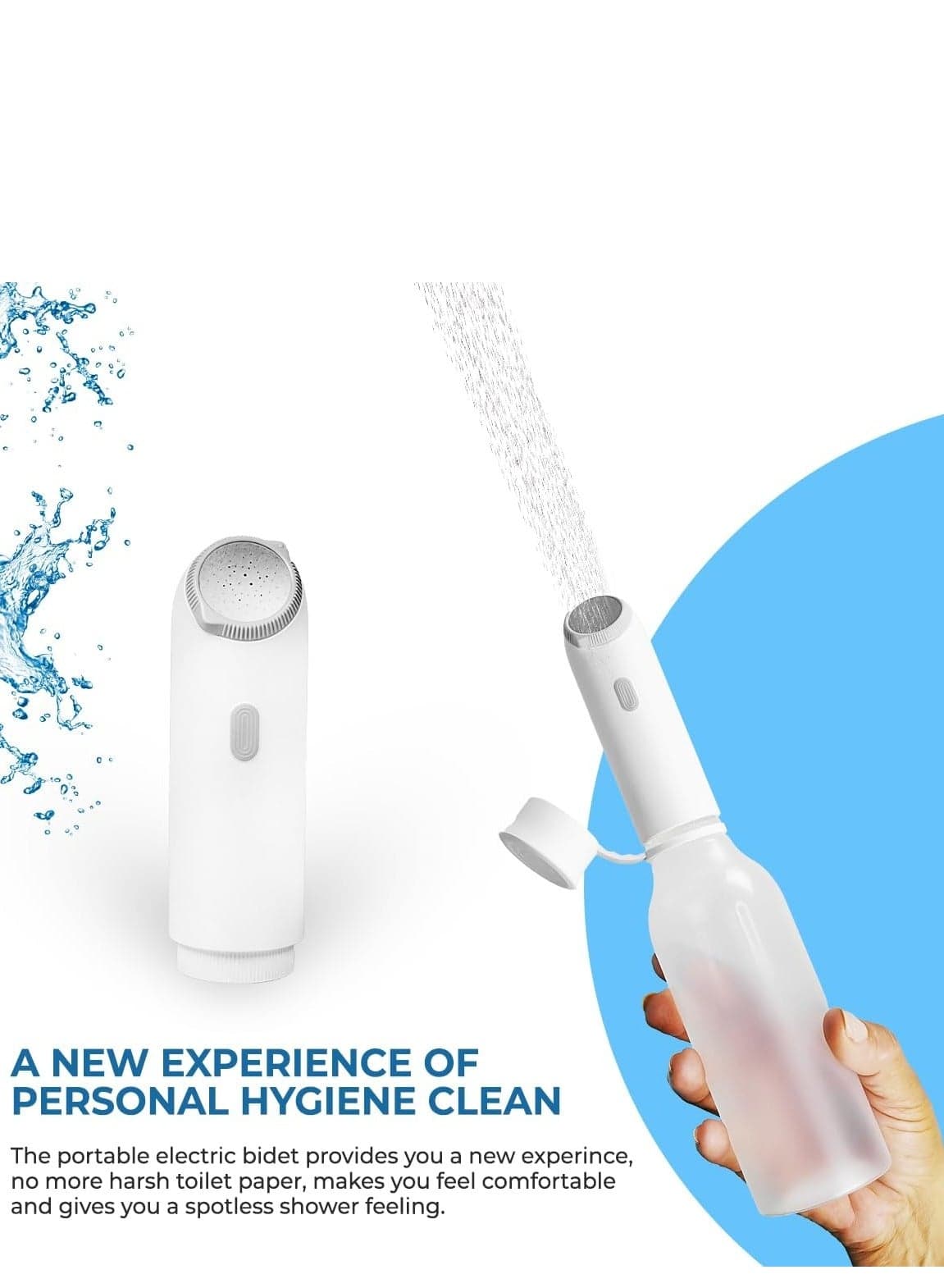 Portable Electric bidet with 4 spray modes - perfect for camping,desert trips, airplanes, trains, holiday - USB Rechargeable
