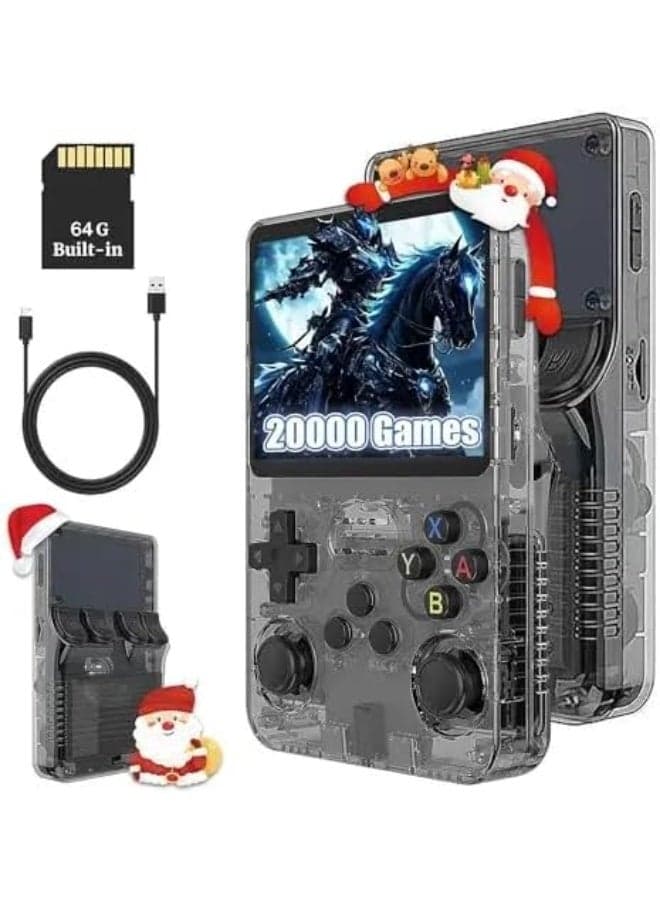 R36S Retro Handheld Gaming Console 64GB.3.5-Inch IPS Screen, Linux Emulator System, Portable Classic Game Console with Dual Joystick & Save Support IPS (Black)