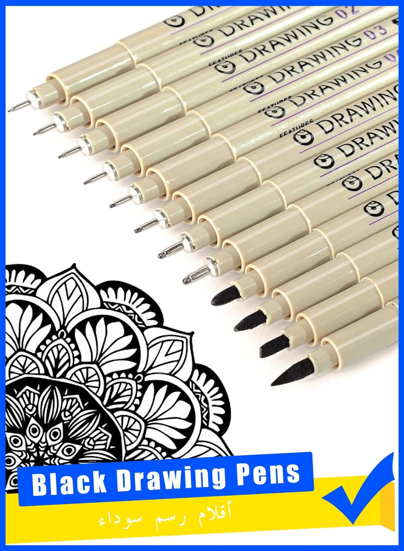 12 Pieces Black Drawing Pens Set, Liquid Fineliner Pens, Art Pens Set, Waterproof Pens, Quick Drying Micro Fine Point Drawing Pens for Artist, Manga Pens, for Sketching, Technical Drawing