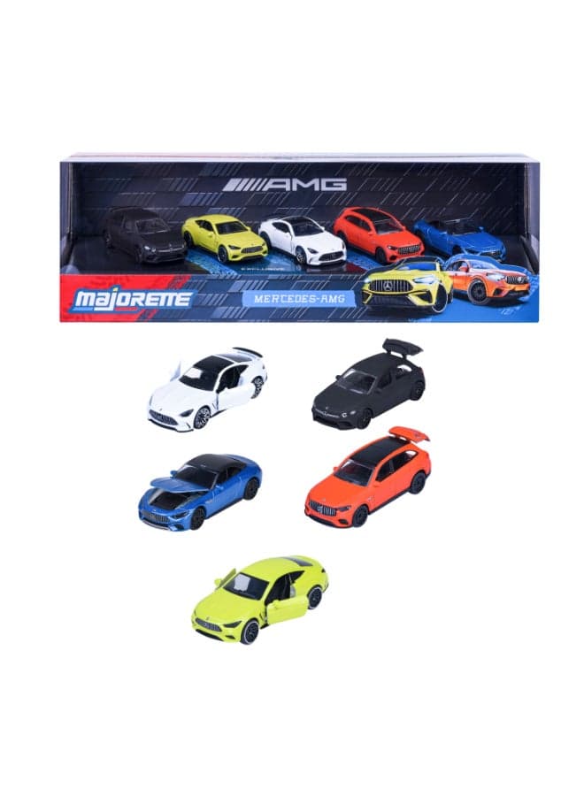 Majorette Mercedes-AMG Edition 5 Pieces Diecast Giftpack, 5 Officially Licensed 1:64 Scale Metal Toy Cars, 7.5 cm Vehicles with Freewheel, Suspension and Opening Parts, Ages 3+