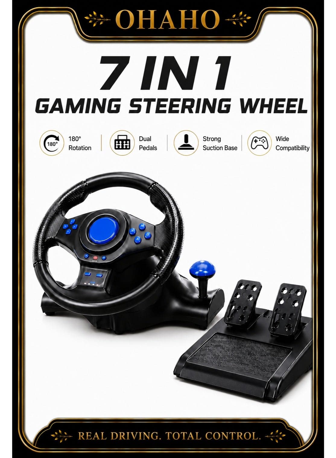 Gaming Steering Wheel, Racing Wheel with Pedals and Shifter, 180 Degree Driving Force Racing Wheel, PC Steering Wheel for PS4, PC, PS3, Xbox Series X|S, Nintendo Switch, Xbox One (black)