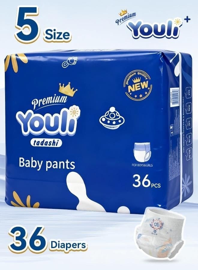 Baby Diapers,Pants Diapers Size 5,12-17 Kg, 360° Leak-Free Fit For Up To 100% Leakage Protection, Ultimate Comfort 36 Diapers