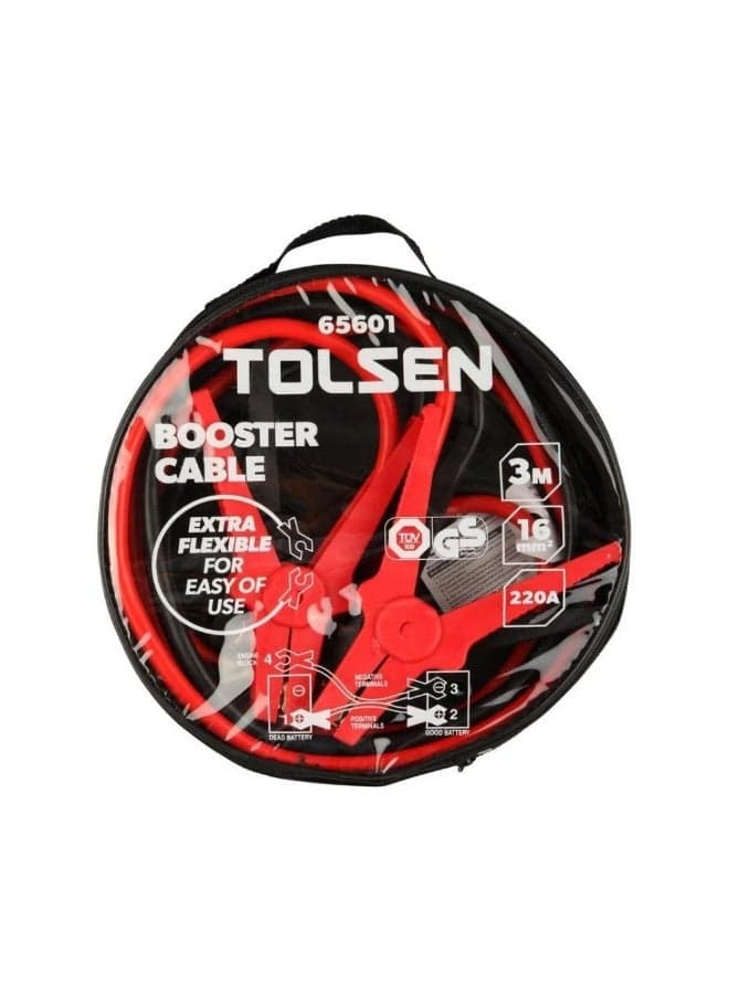Tolsen Heavy Duty Booster Cable 220A - 3 Meter Jump Starter Cables for Car Battery - 16mm² Copper Wire with GS Approval - Emergency Automotive Recovery Kit - 65601