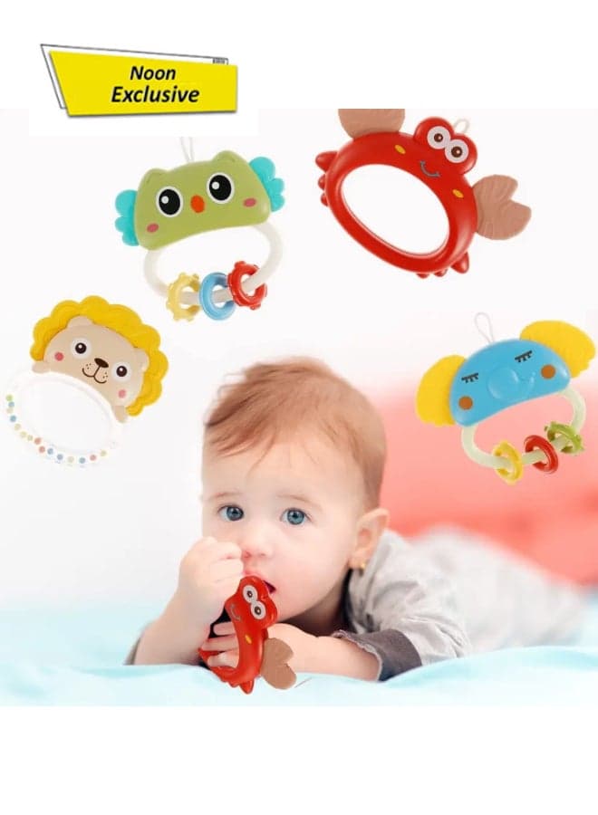 5Pcs Baby Rattle & Teether Toy Set For Infants | Bpa-Free Soft Silicone Handbells | Sensory Early Learning Toys For Babies 3M+ | Funny Animal Shape Teethers For Toddlers