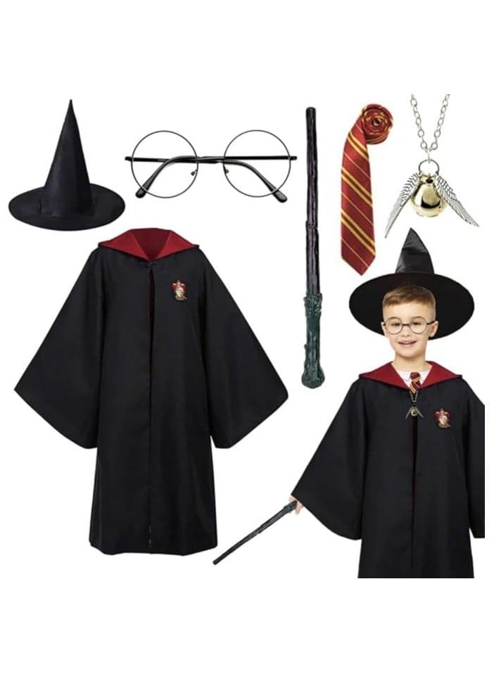 HomeSmart Wizard Party Costume Kids Set of 6PCS With Magic Wand Pendent Glasses Tie And Wizarding Hat For Boys Girls Kids and Adults