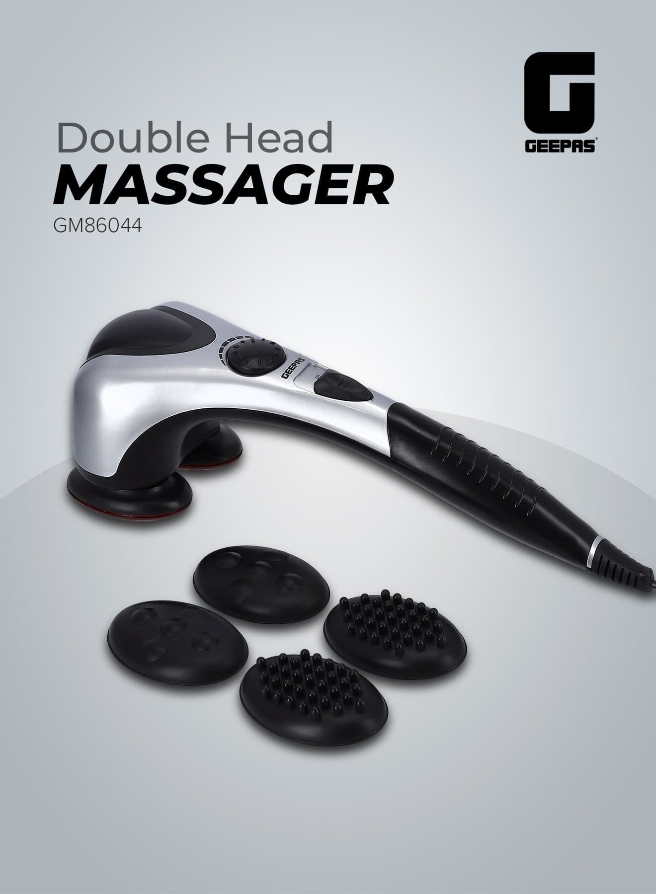 Double Head Massager- Gm86044 With An Ergonomic Non-Slip Grip 3 Pair Heads 3 Customized Modes 3 Different Massage Heads For Knotty Muscles And Spasms Relief